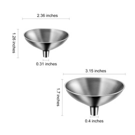 Serinar 2 Piece Small Stainless Steel Filling Funnel, Mini Funnel, Flask Funnel, Essential Oil Transfer Funnel, Large for Kitchen, Small for Flask, Essential Oil Transfer