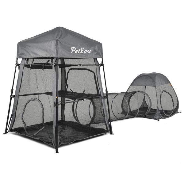 PETEASE Cat Enclosures, 3-in-1 Cat Tower Tent with Tunnel/Pop Up