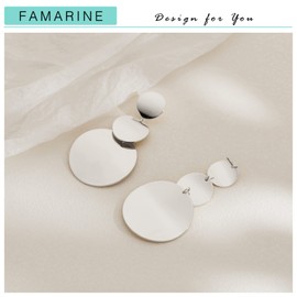 FAMARINE Silver Disc Dangle Earrings Drop Earrings For Women Fashion Bid Silver Earrings