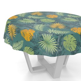 ANRO Oilcloth Tablecloth Washable Wax Tablecloth Garden Tablecloth Round Oval Square Round 140 cm Cut Edge Jungle