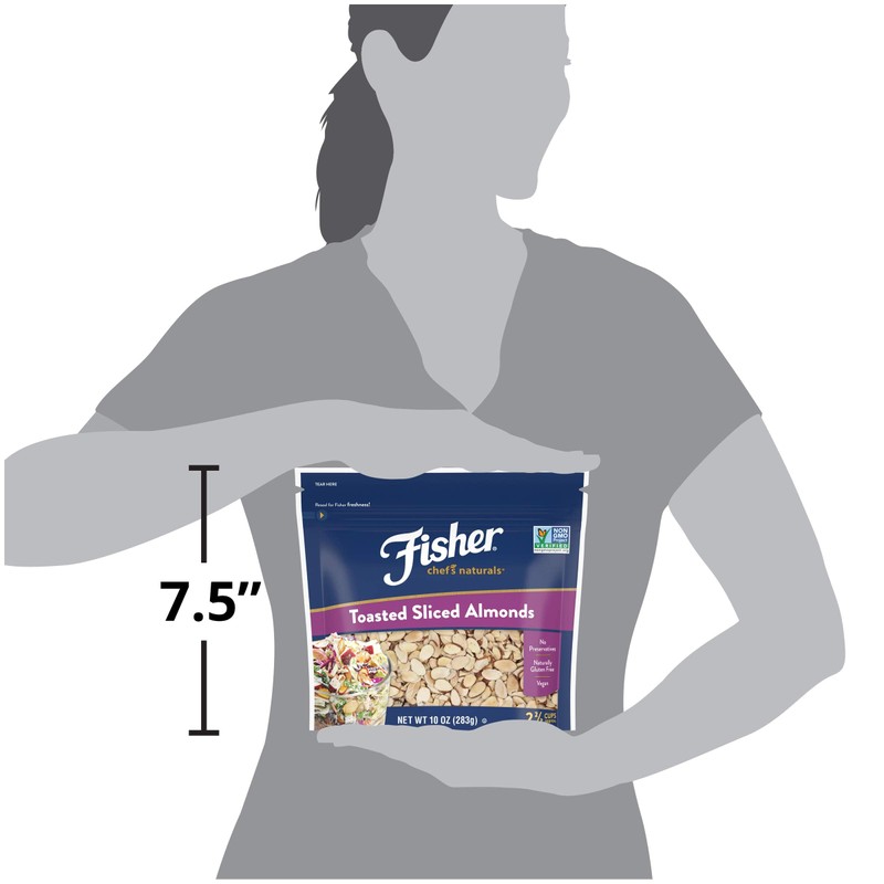 Fisher Chef's Naturals Unsalted Toasted Sliced Almonds 10oz Resealable Bag,
