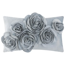 JWH Decorative 3D Rose Flowers Throw Pillow Cover Soft Velvet Accent Cushion Rectangle Shape Pillow Case Bed Couch Living Room 12x20 Inches (Teal)