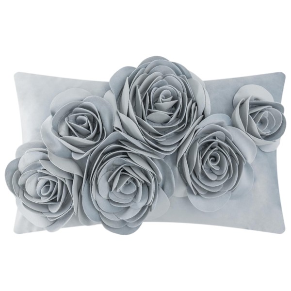 JWH Decorative 3D Rose Flowers Throw Pillow Cover Soft Velvet