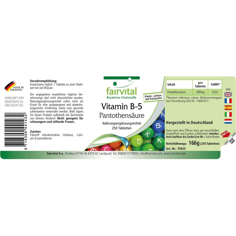 Vitamin B 5, Pantothenic Acid, 200mg, 250 Tablets, Vegetarian –
