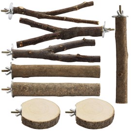 8PCS Bird Perch Natural Wooden Parrot Parakeet Toy Stand Branches Bird Cage Accessories Fork Toys Hanging Multi-Branch Perches Platform Hammock Swing Toy for Parakeets Cockatiel Conure