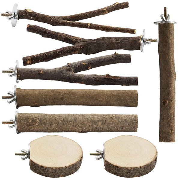 8PCS Bird Perch Natural Wooden Parrot Parakeet Toy Stand Branches