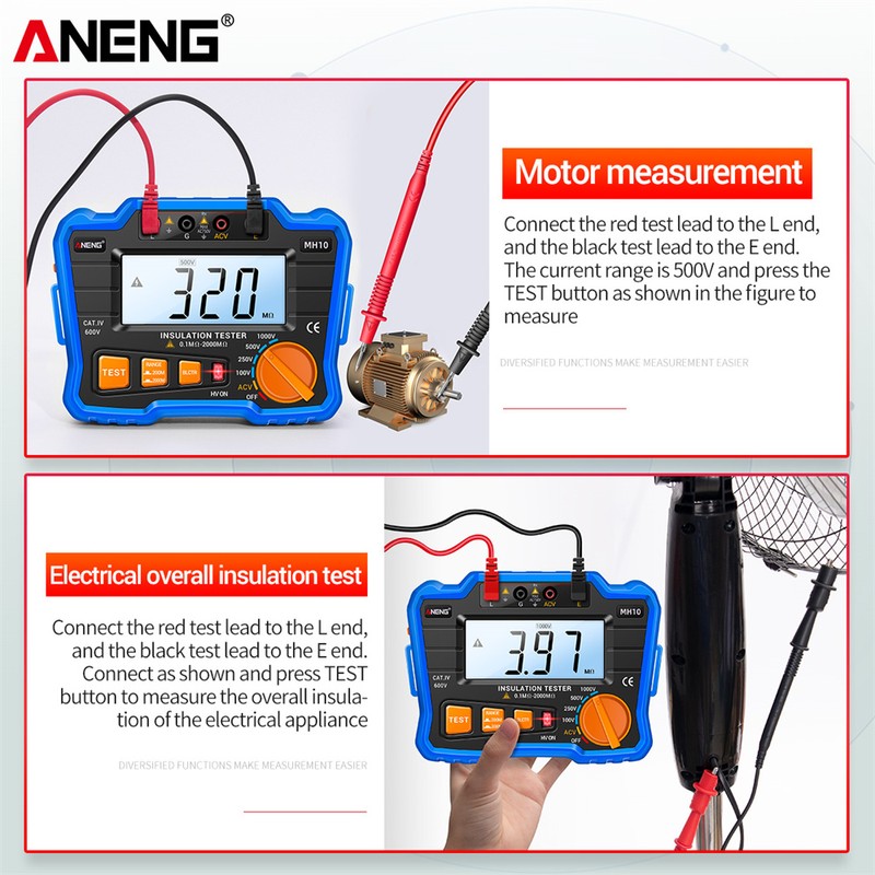 Insulation Resistance Tester 100V/ 250V/ 500V/ 1000V Resistance Tester with