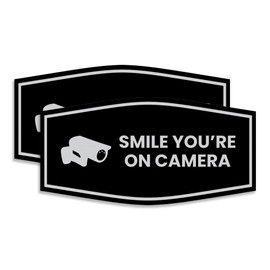 Fancy Smile You're On Camera Sign (Black/Silver) - Small (2 Pack)