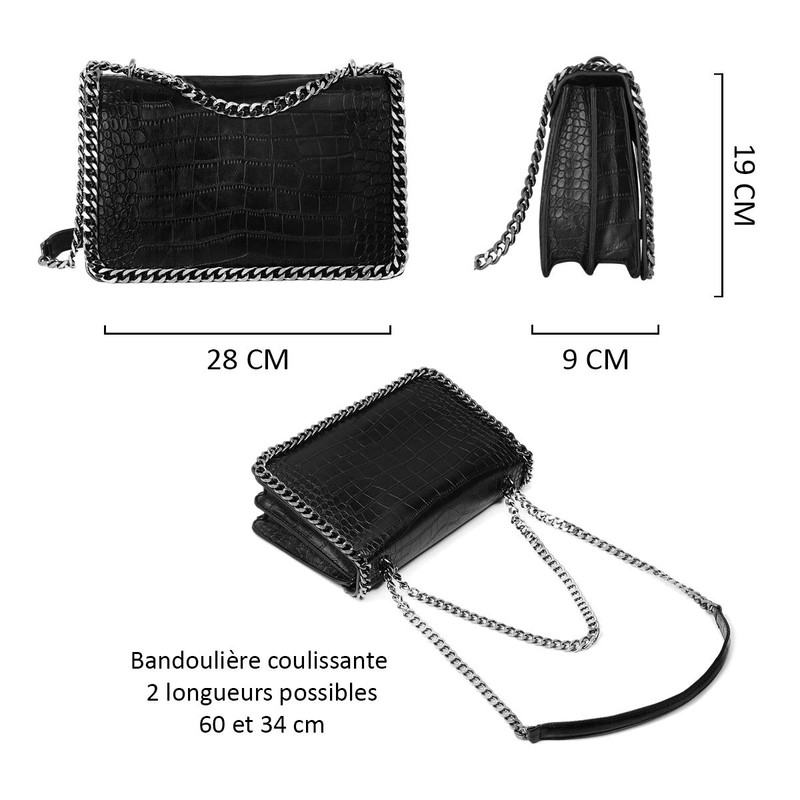 Crazy Chic Women's Chain Shoulder Bag Snake Leather Quilted Flap