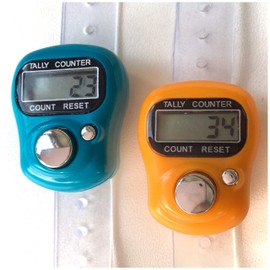 KnitUK Tally Counter - LCD (Finger-Held). Pack of 2. Orange & Turquoise Digital Knitting Row Counters