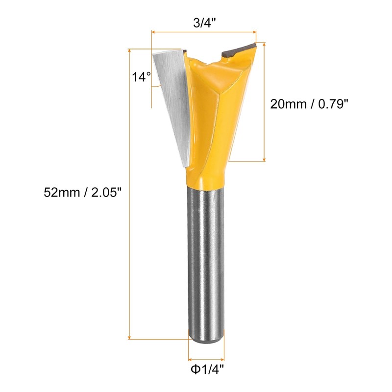 HARFINGTON Dovetail Router Bits 3/4" Diameter 1/4" Shank Tungsten Carbide