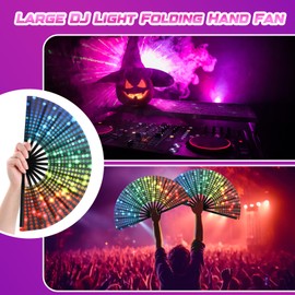Geetery 4 Pcs Large Folding Rave Fan Women/Men Carnival Party Rainbow Sequin Pattern Pride Handheld Fan Christmas Drag Queen Festival Fan Chinese Bamboo Nylon Cloth Craft Folding Hand Fan