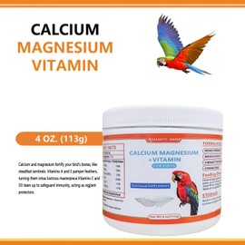 Pleasantly Warm Calcium Powder for Birds with Magnesium & Vitamin D3 – 4oz，Essential for molting Period ， Faster Feather Regrowth, Strong Beak & Bone