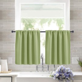 KnSam Short Window Curtains, Blackout Curtain for Kitchen Window, Thermal Window Treatment and Cafe Curtain for Room Darkening, 90 x 60 cm, Set of 2, Green