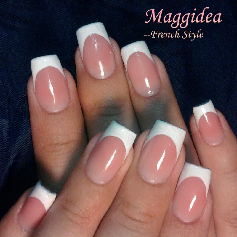 French Style False Nails, Short Stick on Nails, 24pcs Square
