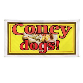 Vinyl Banner Multiple Sizes A Coney Island Hot Dog Restaurant Cafe B Restaurant & Food Outdoor Weatherproof Industrial Yard Signs Brown 4 Grommets 12x30Inches