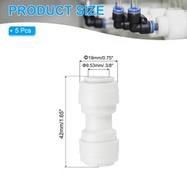 PATIKIL Water Purifier Straight Union Connector 3/8" OD to 3/8" OD, 5 Pcs Quick Push to Connect Tube Fittings for RO/DI Reverse Osmosis Water Filter Purifier Plumbing System, White