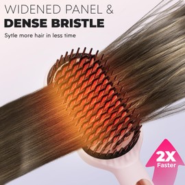 LANVIER Hair Straightener Brush, Ionic Straightening Brush with Infrared, Heated Straightening Comb with Negative Ions, Dense Bristles, 32 Temps, Dual Voltage, Flat Iron Comb for All Hair Type