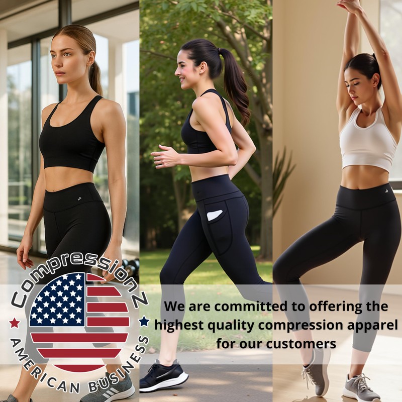CompressionZ High Waisted Capri Compression Leggings for Women Tummy Control