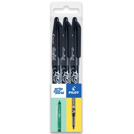 Pilot Frixion Heat/Friction Erasable Rollerball Pen FR7 - Medium Line 0.7mm Tip Nib - Wallet Pack of 3 (Black)