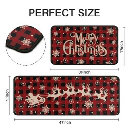 Christmas Kitchen Kitchen Rugs Set of 2, Buffalo Plaid Snowflake Elk Christmas Mat, Non-Slip Washable Kitchen Mats, Winter Christmas Kitchen Decor, Red and Black Plaid 17x30+17x47Inch