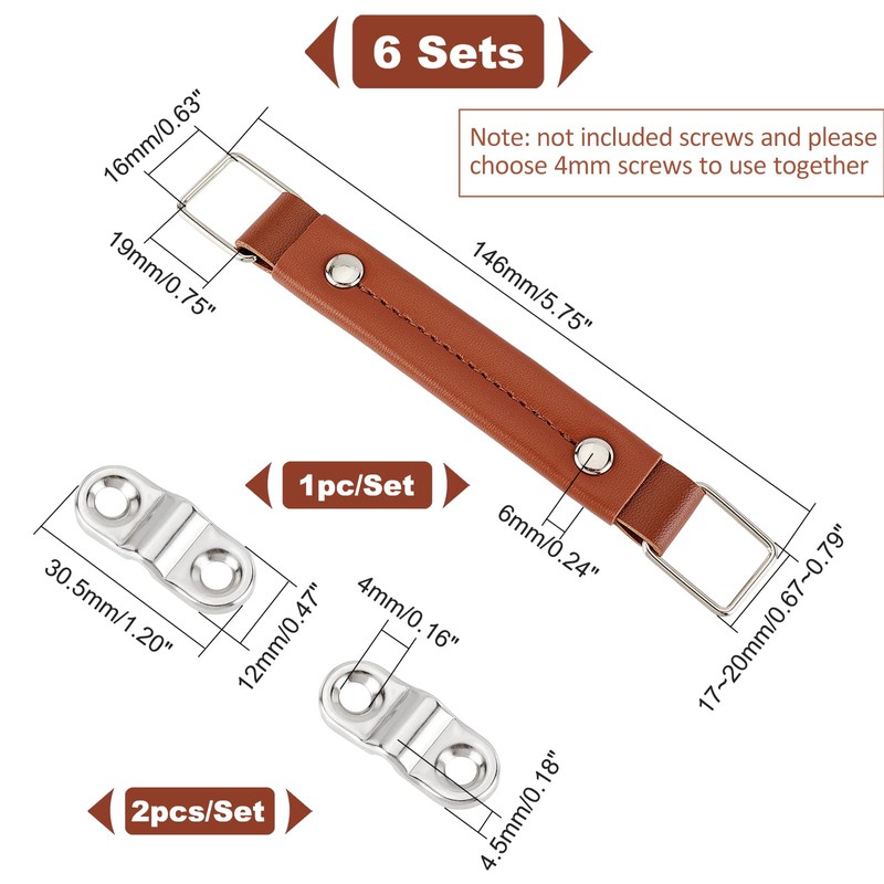 WADORN Pack of 6 Leather Luggage Parts Handle, 5.75" Luggage