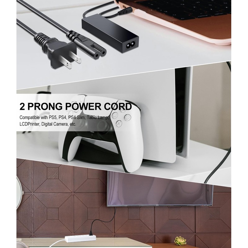 Universal 2-Prong AC Power Cord to 2-Slot Mini Fridge Replacement