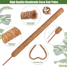 Monstera Plant Stakes, Trellis 70 cm and 100 cm, Bendable Coconut Fibre Moss Rod, Plant Stake for Climbing Plants, Natural Plant Support with Accessories, Pack of 4