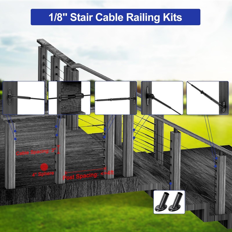 BLIKA 10 Pair 1/8" Black Cable Railing Kit Swage Toggle
