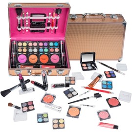 SHANY Carry All Makeup Train Case with Pro Teen Makeup Set, Makeup Brushes, Lipsticks, Eye Shadows, Blushes, and more - Rose Gold