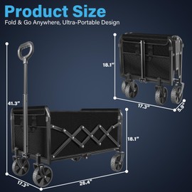 Wagons carts Foldable|Collapsible Wagon with Wheels|280lbs.Wagon cart with Wheels Foldable|Folding Wagon with Wheels for Sports,Garden,Shopping,Camping,Fishing,Travel,Black