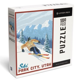Lantern Press Ski Park City, Utah, Downhill Skier 1000 Piece Jigsaw Puzzle for Adults, Made in USA with Reference Poster