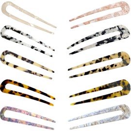 10pcs French Hair Pins, ZODKSNO U Shaped Hair Fork Acetate Hair Stick 2 Prong Chignon Hair Pin for Women Buns Hair Styling Accessories