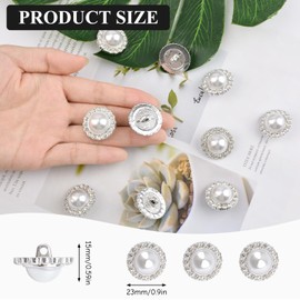 URROMA 30 Pcs Faux Pearl Buttons with Rhinestone, Silver Retro Vintage Pearl Acrylic Buttons Round Crystal Buttons Sew on Buttons Embellishments for DIY Crafts, 23 mm