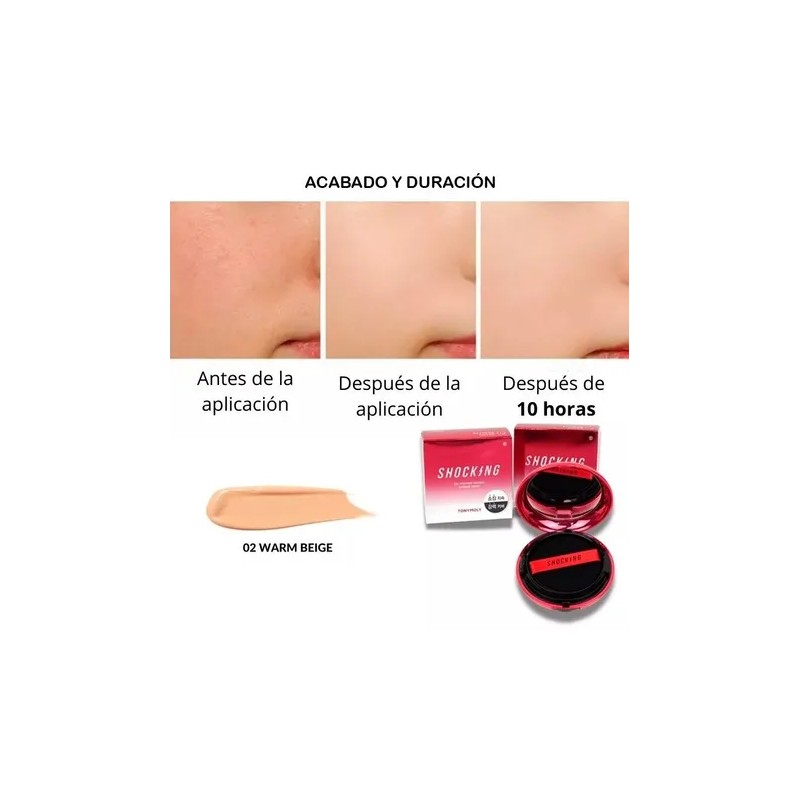 Base Cushion Tonymoly SPF50 Alta Cobertura 15g para Piel Clara