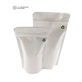 Jamo Solutions Recyclable White Stand Up Pouch with EVOH High Barrier - Food Storage Bag for Dry Food, Coffee, Spices - Zip Lock for Long Term Freshness - Sample Pack