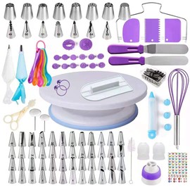 Suministros de decoración de pasteles de 137 piezas con tocadiscos para tartas, repostería Base giratoria para Pastel Decoración de Pasteles 24 Boquillas Torta giratoria,Kit De Suministros