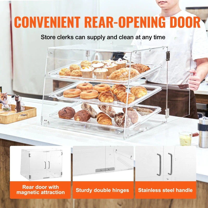 Acrylic 4-Tier Washable Pastry Display Case Countertop Bakery Removable Shelves