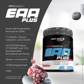 Best Body Nutrition Professional EAA Plus - All 8 Essential Amino Acids + L-Histidine, L-Tyrosine, L-Glutamine and L-Citrulline - Vegan - Arctic Berry - 450 g Tin