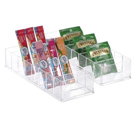 SUMTree 2 Pack Water Drink Packet Organiser with 8 Compartments Clear Acrylic Water Flavor Packet Holder Tea Bag Storage Box Divided Storage Container Kitchen Organiser for Fridge and Pantry