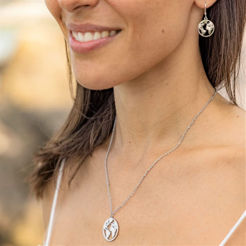 925 Sterling Silver World Map Earrings - Nickel Free and