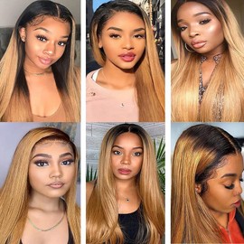 22 24 26 Inch Raivide 1B27 Bundle Honey Blonde Straight Human Hair Bundles Two Tone Black and Honey Blonde Bundles Human Hair Ombre Qick Weave Bundle