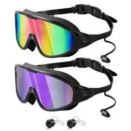 Swimming Goggles 2 Pack, Anti Fog UV Protection, Wide View Leak-Proof Swim Goggles for Adults Men and Women, Clear Vision for Pool and Open Water