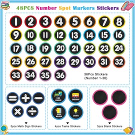 WhatSign Line up Spots for Classroom Floor - Vinyl 48PCS Number Stickers Floor Dots Decals Decoration for Classroom Lining up Number Back to School Kindergarten Preschool Elementary Teacher Supplies