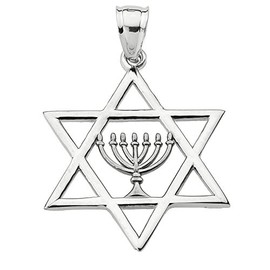 Claddagh Gold 925 sterling silver Star of David with Menorah Pendant