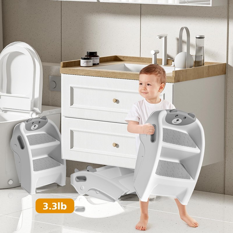 Folding Kids Step Stool for Bathroom and Potty Training,Anti-Slip, Anti-Tip