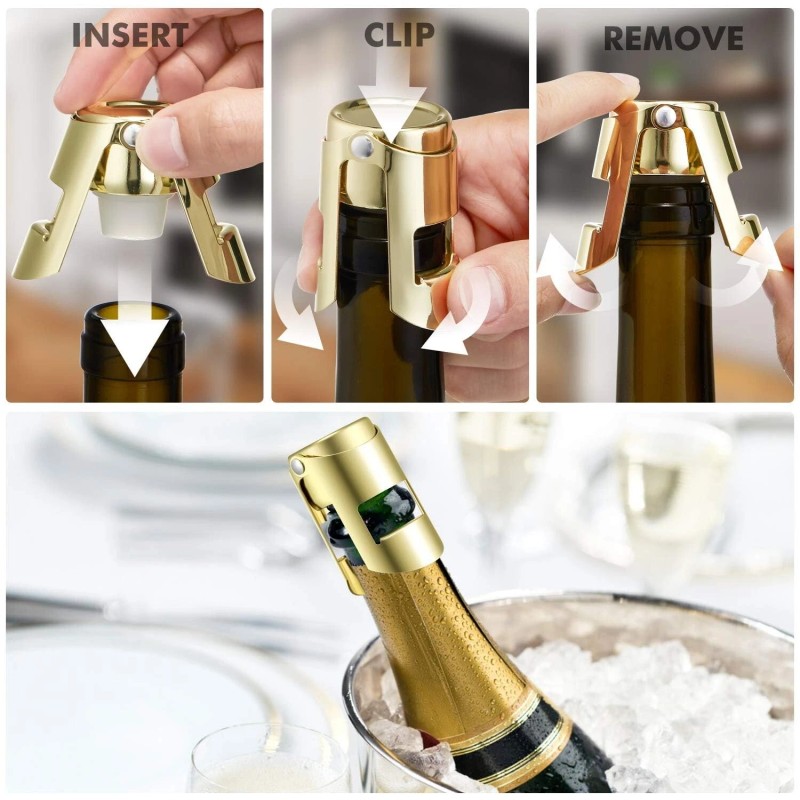 HYZ Champagne Stoppers 3-Pack, Stainless Steel Sparkling Wine Bottle Stopper