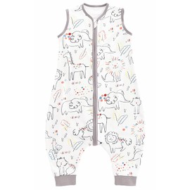 Chilsuessy Baby Sleeping Bag with Feet, 0.5 Togs, 100% Cotton Children's Summer Sleeping Bag for Boys and Girls, Happy Animals, 70 cm (Pack of 1)