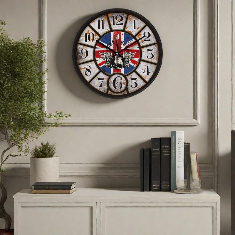 NUOVO Wall Clock Black Frame with Glass Cover Silent Ticking