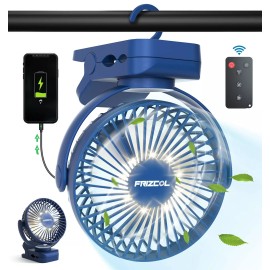 FRIZCOL Clip on Fan 65 Hours Portable Desk Fan Rechargeable with LED Lights & Hooks 1...